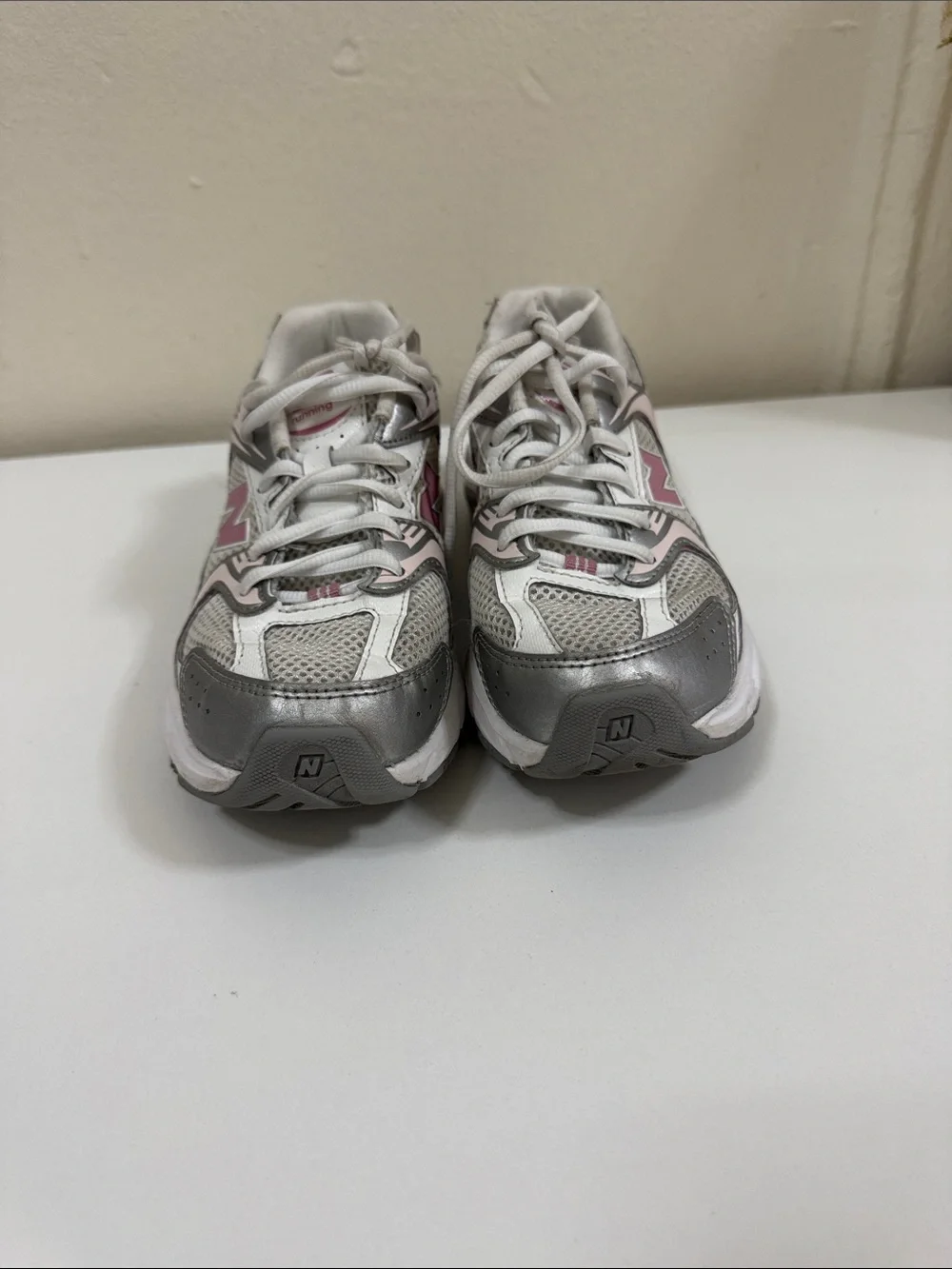 New Balance Kids White, Pink & Gray Athletic Sneakers